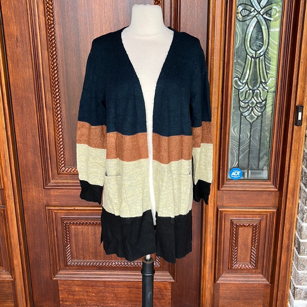 Modern Canvas Autumn Blend Sweater Lightweight Cardigan Womens Small Navy Brown